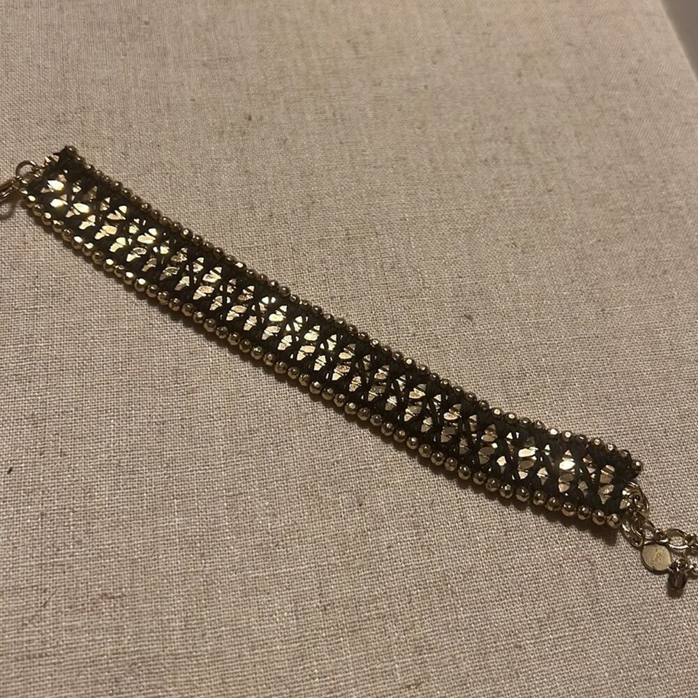 Vtg Stella & Dot Gold tone Beaded and Black Braided Bracelet Workwear Party Gala - Picture 9 of 9